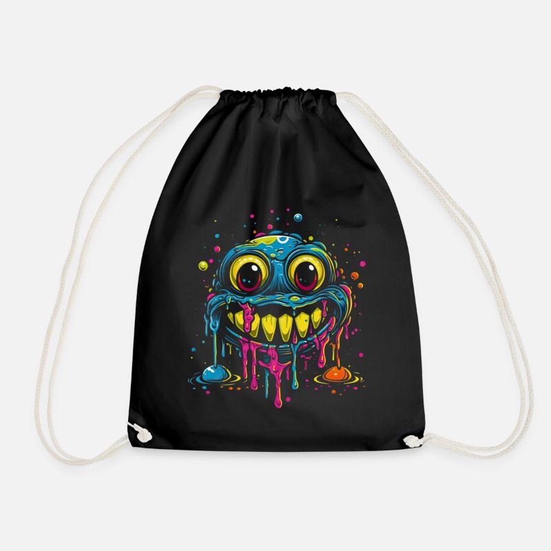 Crazy Melting Smilie Monster Psychedelisch - Turnbeutel - Schwarz
