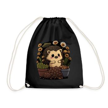 Little Hedgehog, Flower Pot, Cactus, Flowers, Garden - Drawstring Bag - black - Front