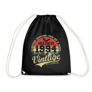 March 1994 Vintage Vintage Birthday Gift - Drawstring Bag - black - Front