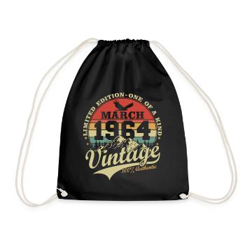 March 1964 Vintage Vintage Birthday Gift - Drawstring Bag - black - Front