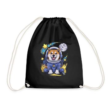 Cool Cartoon Shiba Inu with Moon and Stars - Drawstring Bag - black - Front