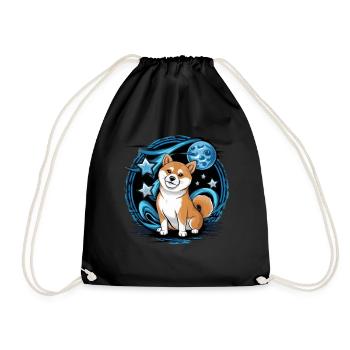 Cool Cartoon Shiba Inu with Moon and Stars - Drawstring Bag - black - Front