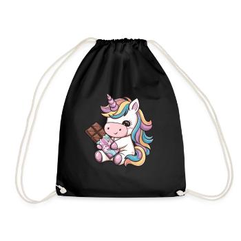 Süßes Kawaii Einhorn mit Schokolade - Turnbeutel - Schwarz - Vorne