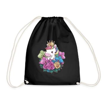Kawaii Unicorn with Roses and Orchids - Drawstring Bag - black - Front