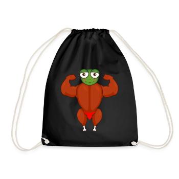 Frog Chicken Bodybuilder Body Builder Strong Man - Drawstring Bag - black - Front