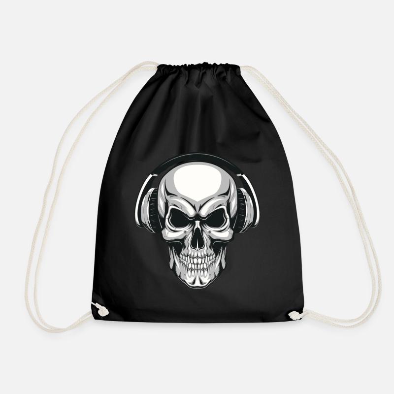 Totenkopf mit Kopfhörer - Turnbeutel - Schwarz