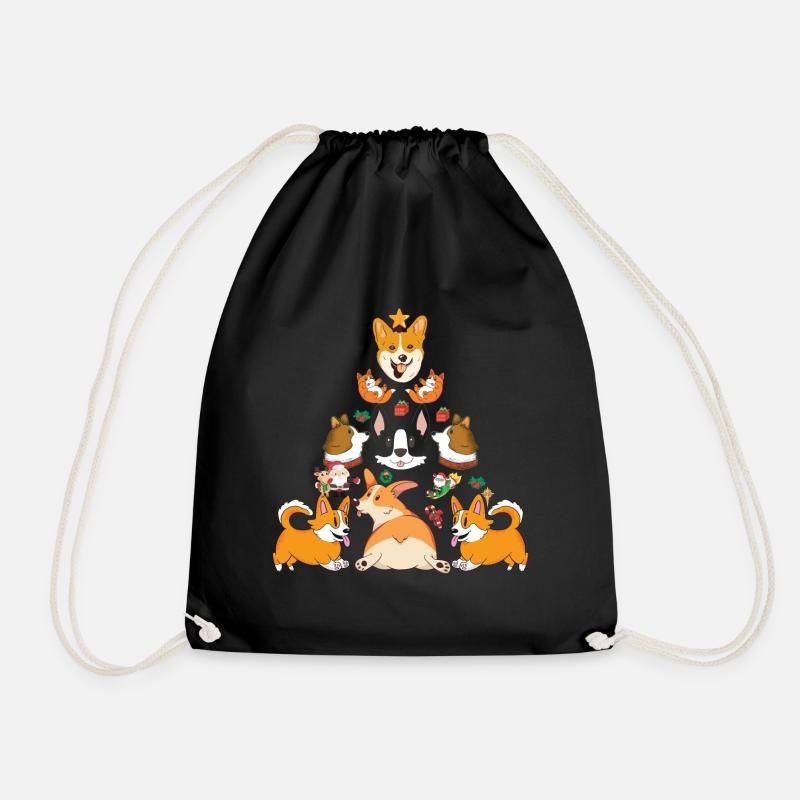 Christmas Funny Corgi Xmas Tree Dog Lover Gift - Drawstring Bag - black