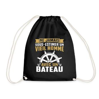 Un vieil homme avec un bateau - Sac de sport léger - noir - Devant