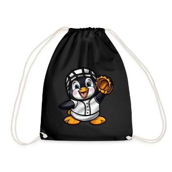 Pinguin Baseballspieler Cartoon - Turnbeutel - Schwarz - Vorne