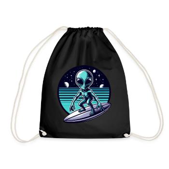 Alien Surfer on UFO Wave - Drawstring Bag - black - Front