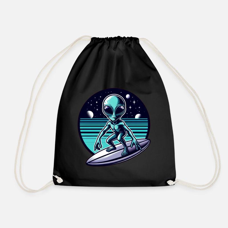 Alien Surfer auf UFO-Welle - Turnbeutel - Schwarz