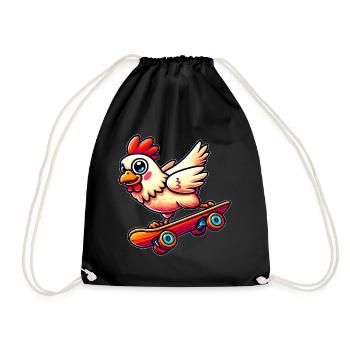 Huhn Henne Hahn Skateboard Skater Skateboarder - Turnbeutel - Schwarz - Vorne
