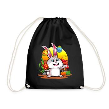 Osterhase | Frohe Ostern Bunte Eier Jonglieren - Turnbeutel - Schwarz - Vorne