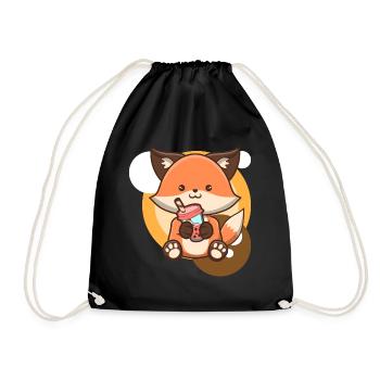 Fox and Bubble Tea - Drawstring Bag - black - Front
