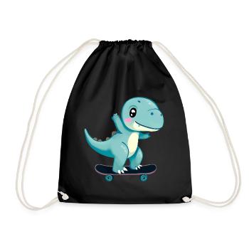 Skateboard Dinosaurier - Turnbeutel - Schwarz - Vorne