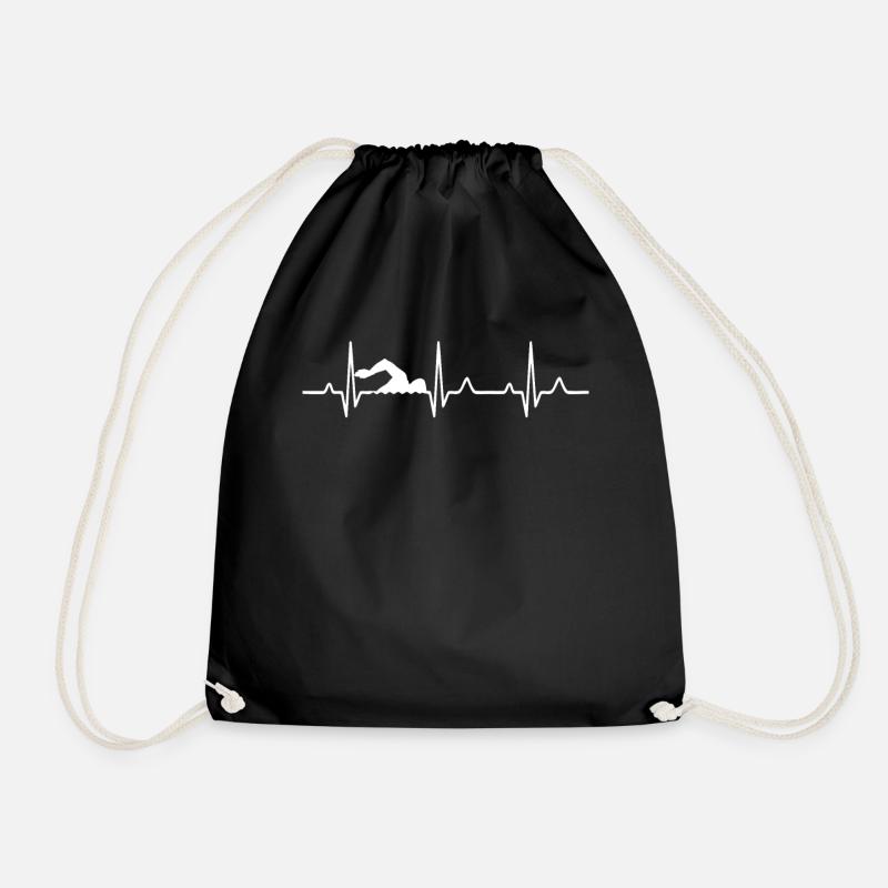 Heartbeat swimming - Drawstring Bag - black
