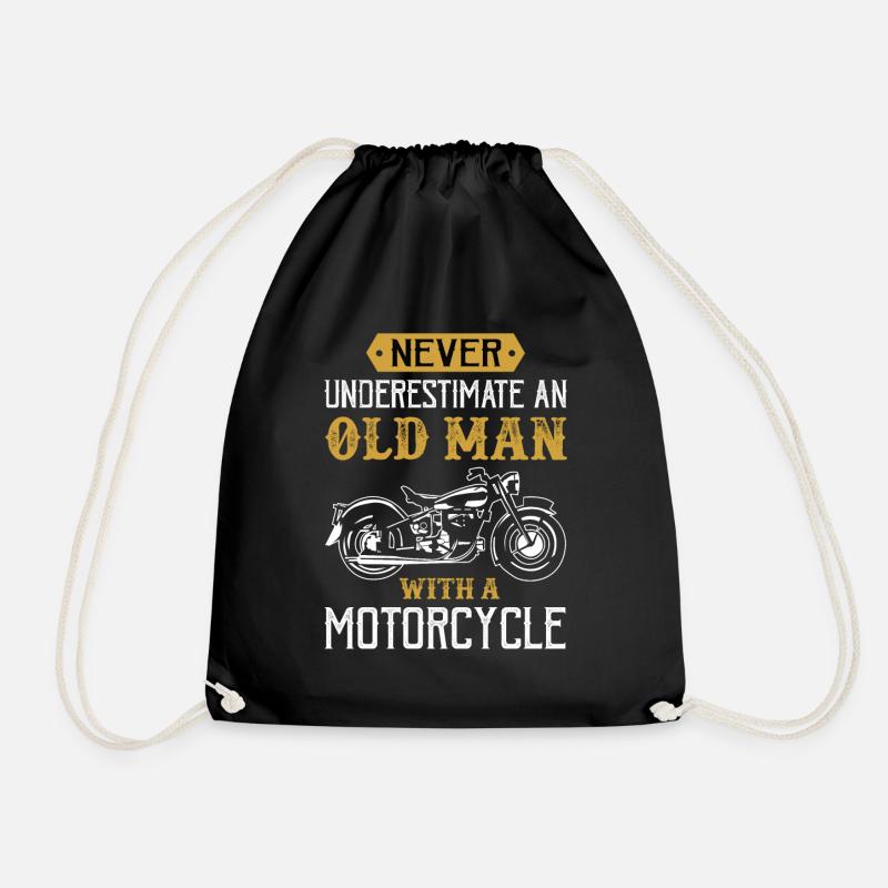 Never underestimating an old man with a motorcycle - Drawstring Bag - black