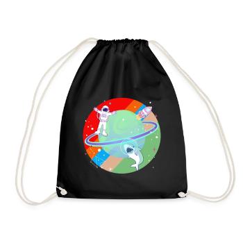Shark astronaut universe planet rocket spaceship - Drawstring Bag - black - Front