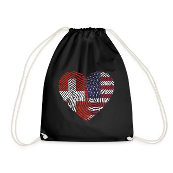 Switzerland America Fingerprint Heart Flag Gift - Drawstring Bag - black - Front
