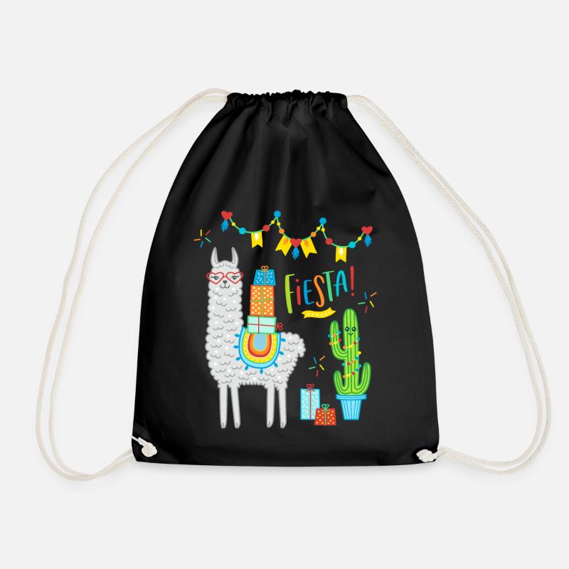 Llama Fiesta Comic Alpaca Gift Birthday - Drawstring Bag - black