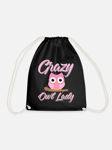 crazy owls lady - Drawstring Bag - black