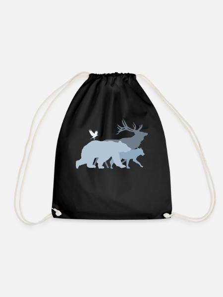Forest animals Gray - Drawstring Bag - black