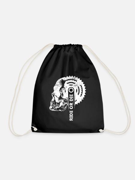 Ride or die Totenkopf Zahnkranz Pedale Fahrrad MTB - Turnbeutel - Schwarz