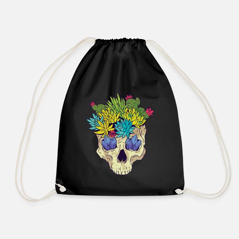 Crystal Cactus Skull - Drawstring Bag - black