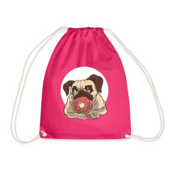 Pug and donut - Drawstring Bag - fuchsia - Front