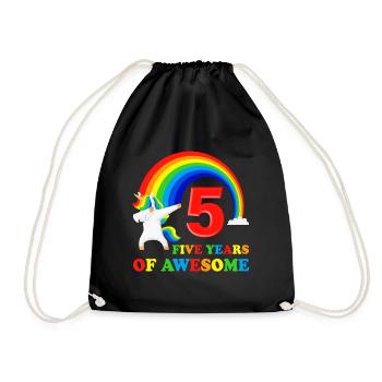 5th birthday gift 5 years dabbing unicorn - Drawstring Bag - black - Front