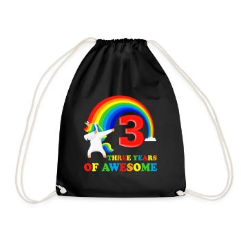 3rd birthday gift 3 years dabbing unicorn - Drawstring Bag - black - Front