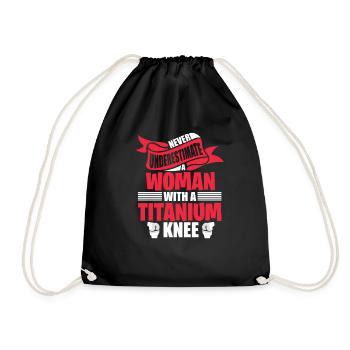 Knie Operation Oma Grossmutter Titan OP Patient - Turnbeutel - Schwarz - Vorne