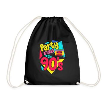 90s Party Cassette 90s Retro Gift - Drawstring Bag - black - Front