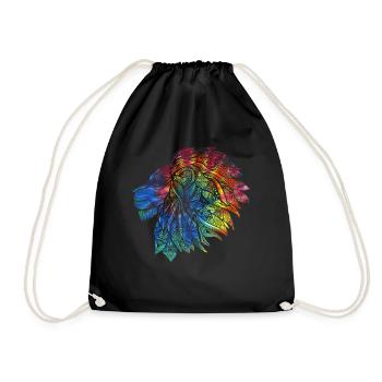 Psychedelic Lion Design Gift. Rainbow Mandala - Drawstring Bag - black - Front