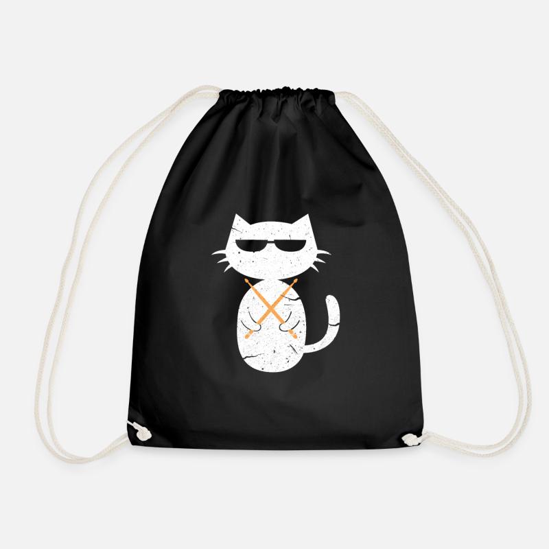 Drums cat - Drawstring Bag - black