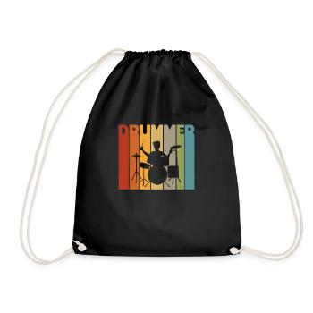 Drummer Drummer Drummer Retro Gift - Drawstring Bag - black - Front