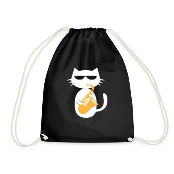 Saxophone Cat Saxophonist Jazz Musician Gift - Drawstring Bag - black - Front
