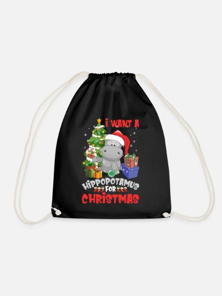 I Want A Hippopotamus For Christmas Funny - Drawstring Bag - black