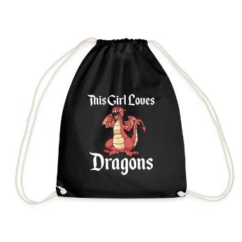 Drache Drachen Dragon Mädchen Geschenk - Turnbeutel - Schwarz - Vorne