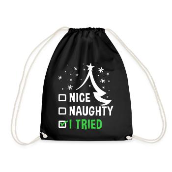 Nice, Naughty, I Tried - Christmas Gift - Drawstring Bag - black - Front