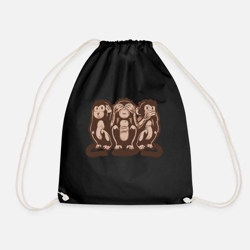 Three wise monkeys speak Hear & See - Drawstring Bag - black