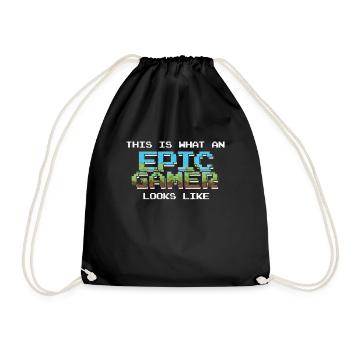 Gaming gamer gamble computer game gift - Drawstring Bag - black - Front
