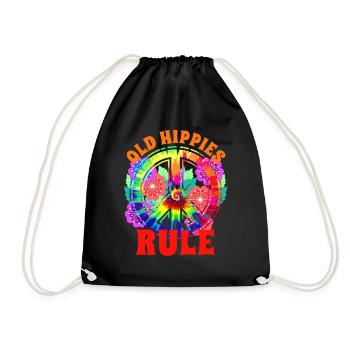 Peacezeichen Hippie Blumen - Turnbeutel - Schwarz - Vorne