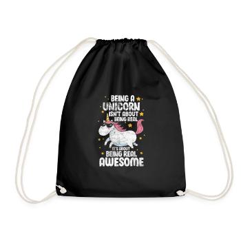 Einhorn Unicorn Pferd Märchen Geschenk - Turnbeutel - Schwarz - Vorne