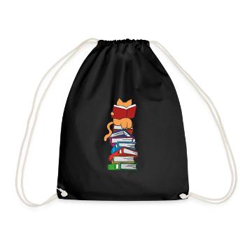 Lesen Katzen Buch Kater Leseratte Bücher Geschenk - Turnbeutel - Schwarz - Vorne