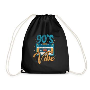 90er Jahre Neunziger 90s Kassette Retro Geschenk - Turnbeutel - Schwarz - Vorne