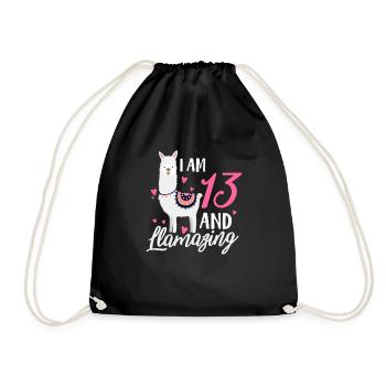 13th birthday llama - Drawstring Bag - black - Front