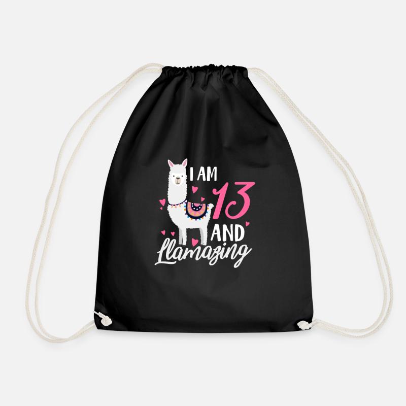 13th birthday llama - Drawstring Bag - black