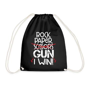 Rock Paper Scissors Gun I Win Funny Gun Lover Gift - Drawstring Bag - black - Front