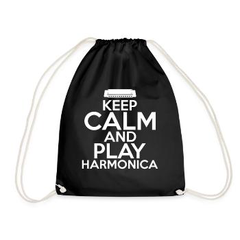 Keep Calm And Play Harmonica Harmonica - Drawstring Bag - black - Front